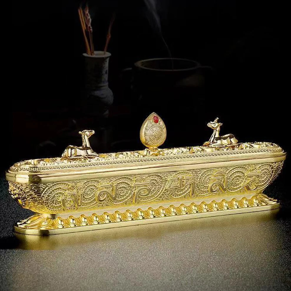 boîte encens métal bronze ornements floraux salon décoration artisanale intérieure doré motifs animaux traditionnels