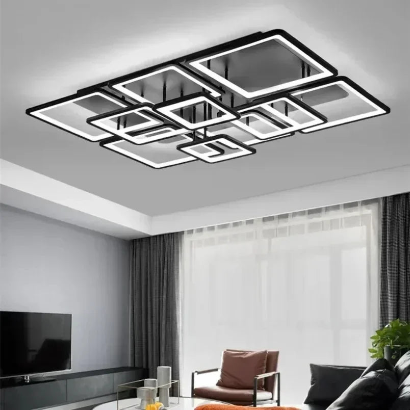 plafonnier moderne acrylique led noir géométrique contemporain suspension lumineuse cascade carrés