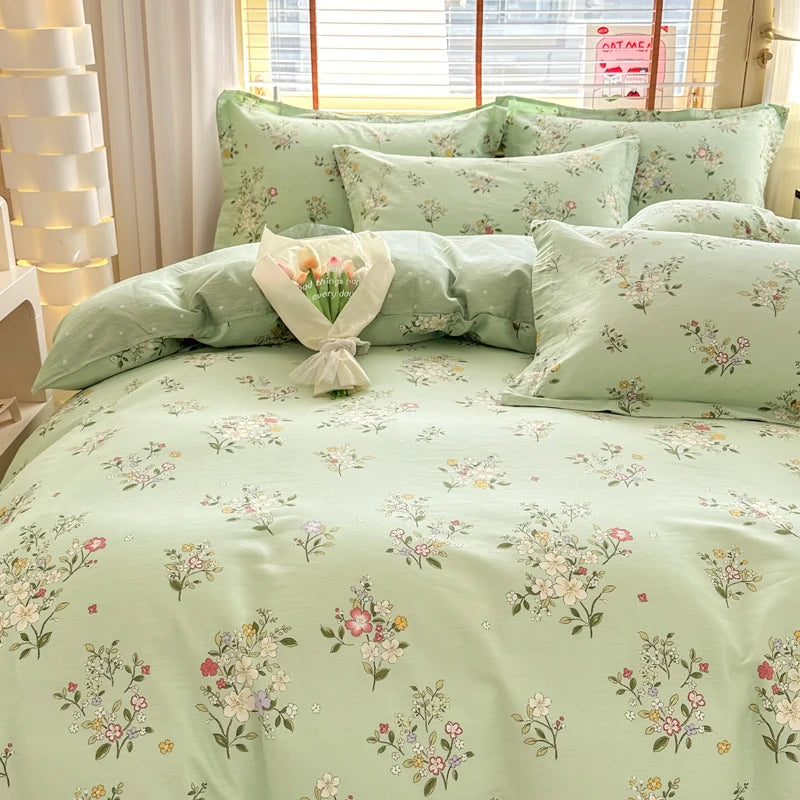 Housse de couette verte à motif floral vintage