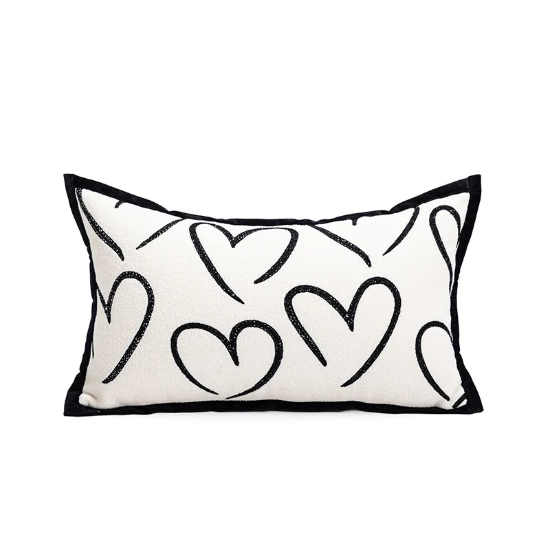housse coussin décorative carrée motif noir blanc moderne canapé salon maison