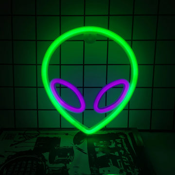 lampe néon vert violet alien moderne crochet usb batterie chambre entrée étude salle bain