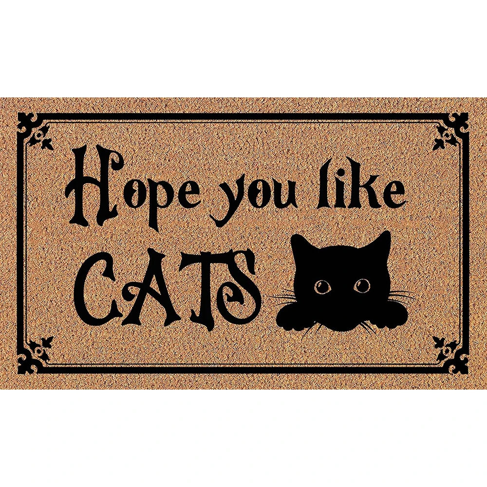 tapis d'entrée caoutchouc antidérapant résistant antibactéries moderne hope you like cats marron noirextérieurintérieur