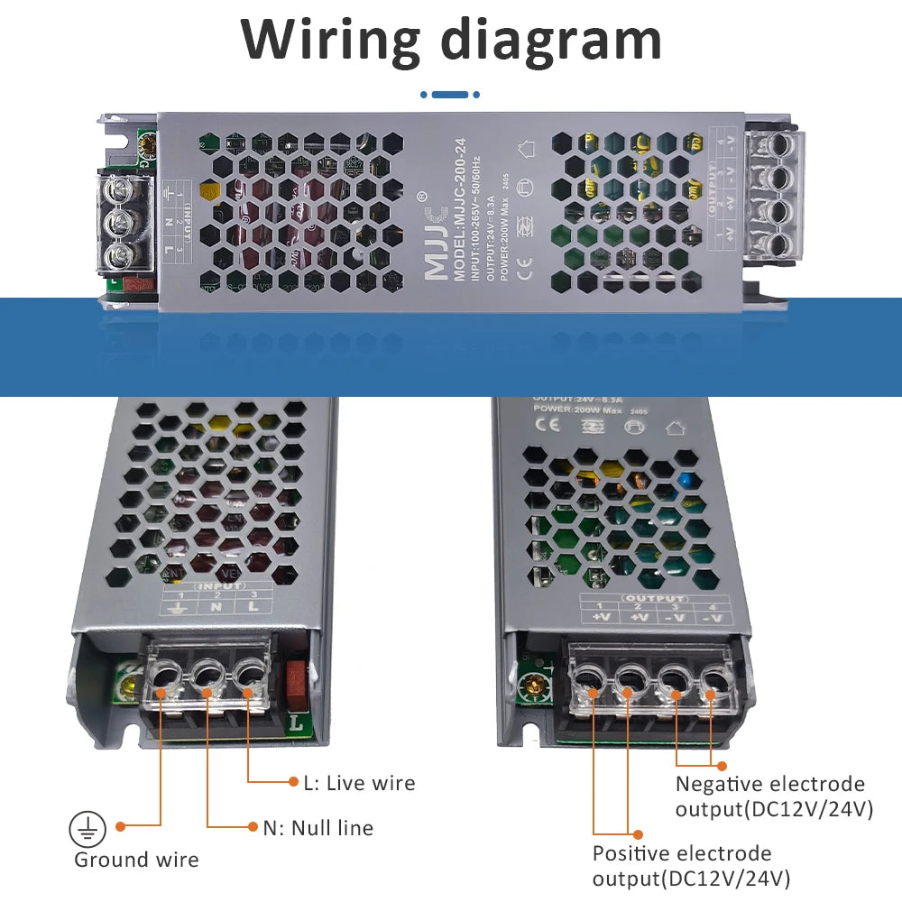 alimentation électrique 12v 24v 60w 100w 200w 300w 400w led industriel fixations vis connecteurs