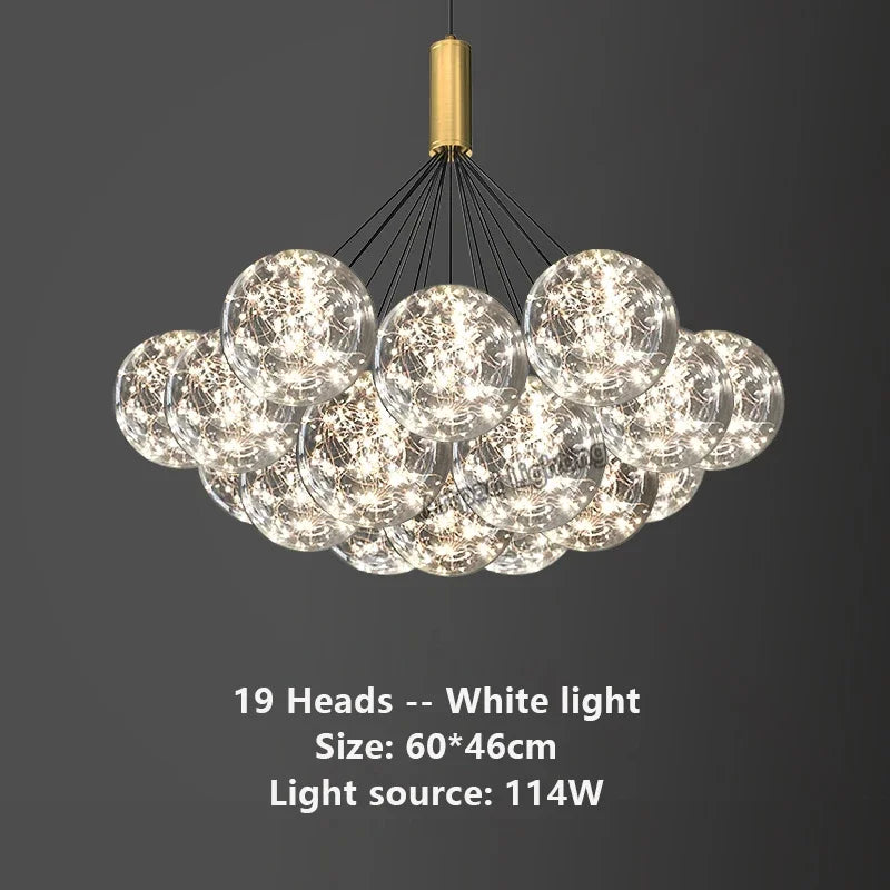 Suspension lumineuse moderne boules verre transparentes intérieur doré élégante plafonnier LED chambre restaurant