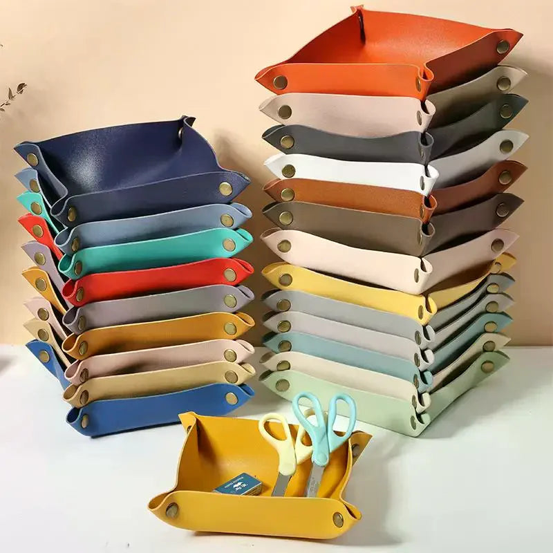plateau rangement pliable simili cuir couleurs vert rouge beige bleu moderne minimaliste