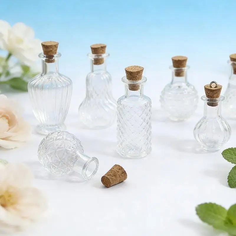mini vases verre transparents rayures classiques bouchons colorées deco diy salon poupée accessoire artisanat
