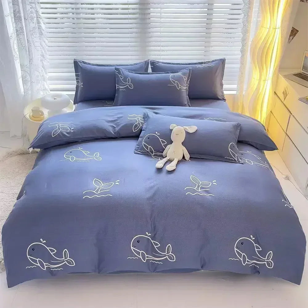 Housse de couette universelle 1 place avec motif plante imprimé pour chambre