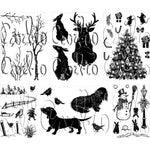 pochoirs noël dessin main noir blanc scrapbooking gaufrage decoration artisanale festive tampon papier carton