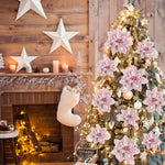décoration noël fleurs artificielles rose glitter rouges décoratives festive maison