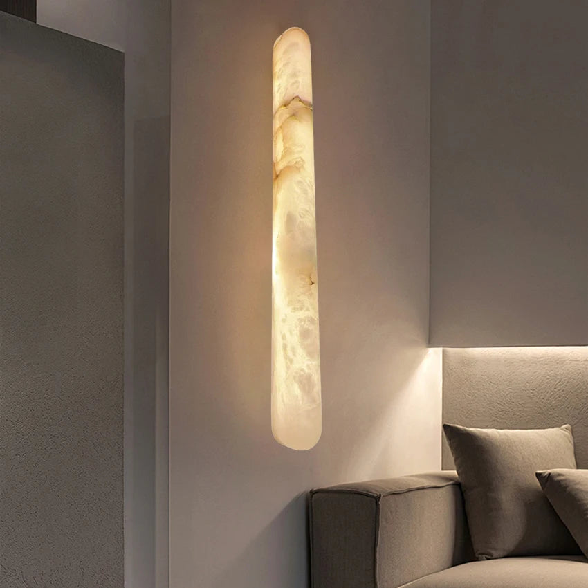 lampe murale moderne marbre blanc beige ovale 20cm led 90260v