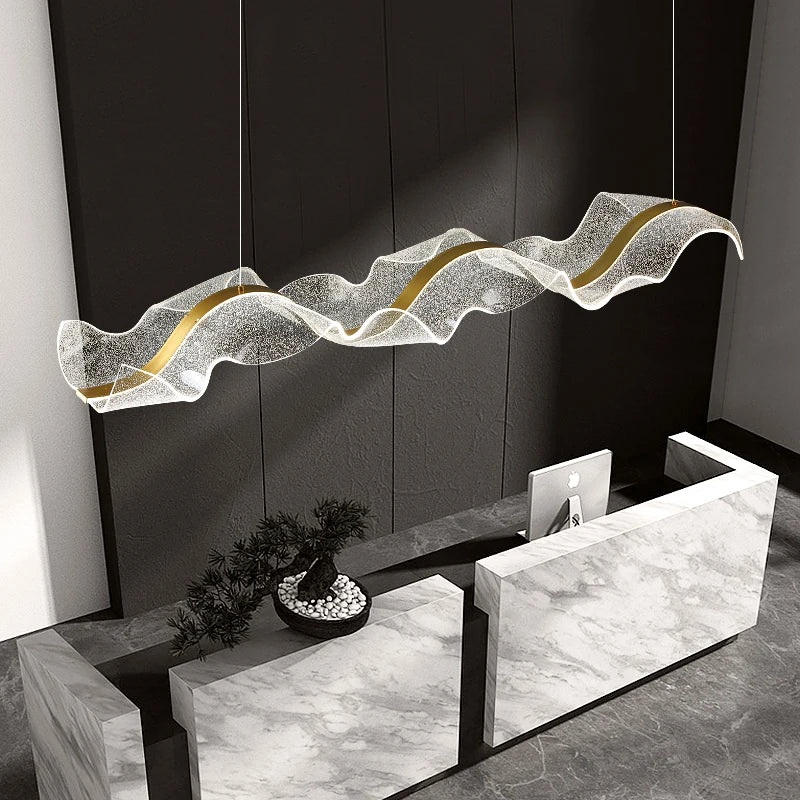 Suspension lumineuse moderne élégante blanc doré texture ondulée brillante câbles suspendus 120cm 100cm