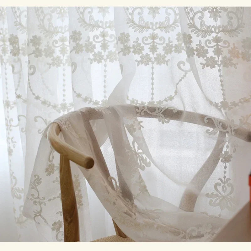 rideau blanc floral brodé polyester moderne élégant transparent maison