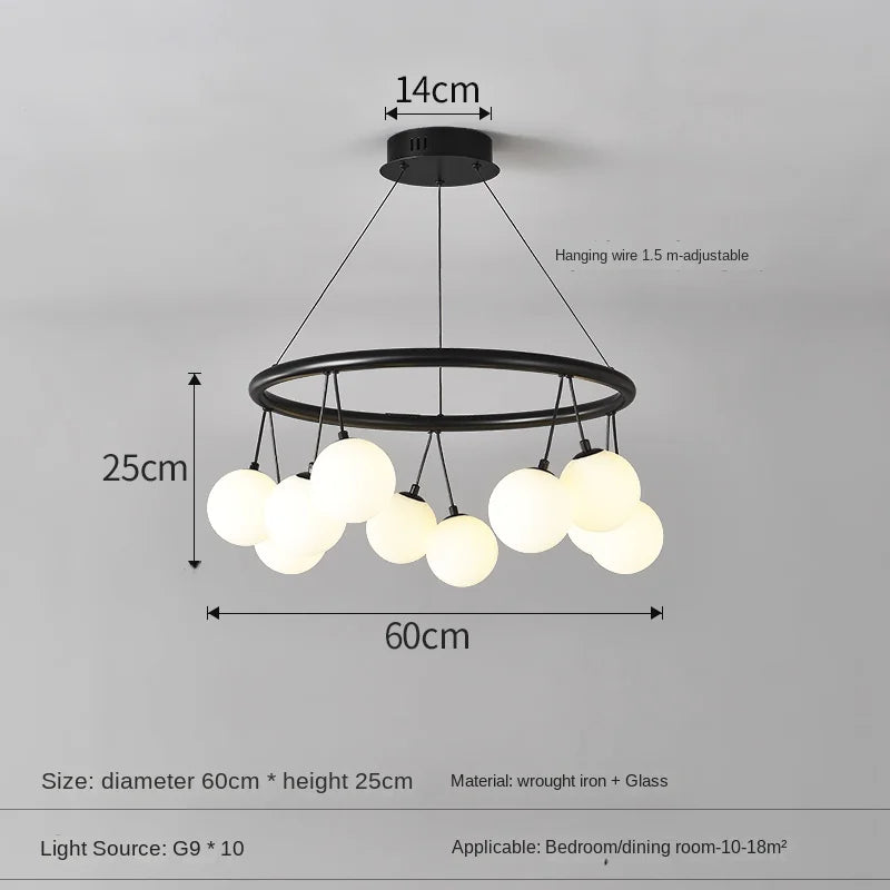 Suspension lumineuse moderne boules translucides cercle noir led blanc noir