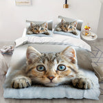 Parure de lit motif chat blanche housse couette et taies oreiller