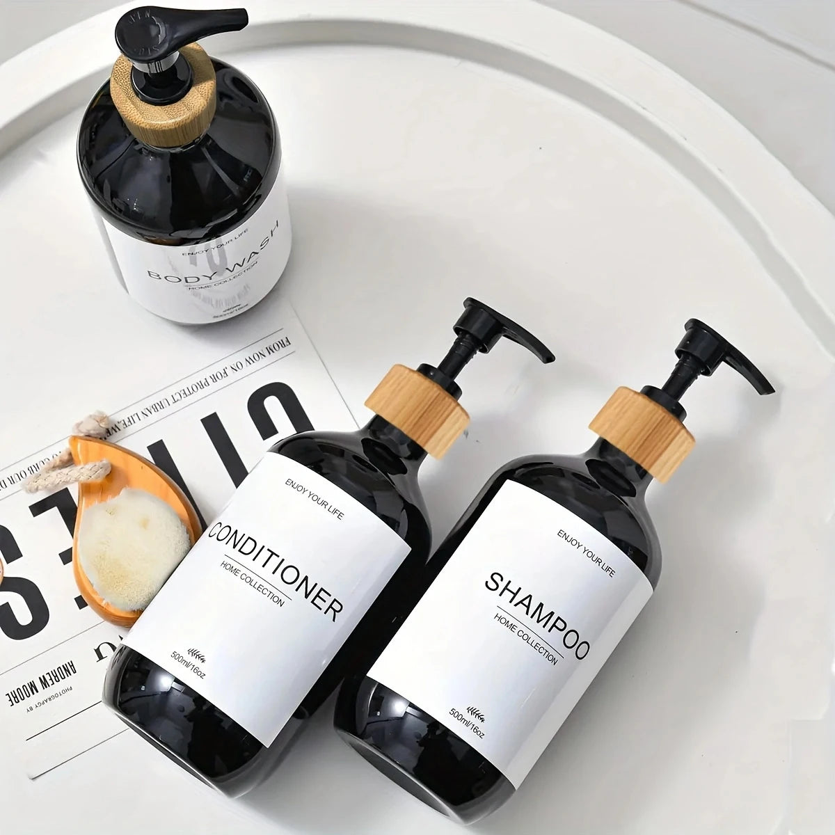 flacons bain marron rechargeables 500ml transparents minimaliste 3pcs pommade opaques Pompe étiquette