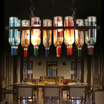 lampe suspendue industrielle bouteilles vin multicolore rouge vert bleu orange rustique