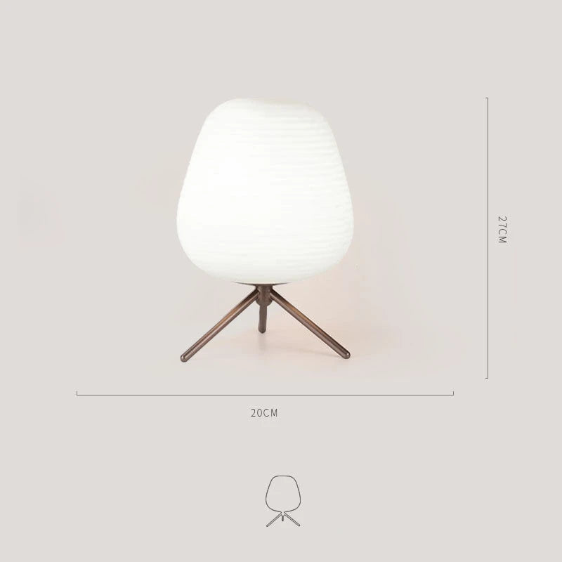 lampe table moderne verre blanc motif rayures horizontales pied bois salon intérieur