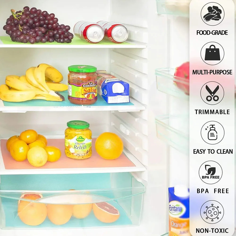 tapis rangement frigo moderne adhésif vert bleu rose micro perforé cuisine organisation 17.7x11.6