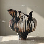 vase céramique abstrait artisanal rose vert orange marron bleu ondulé texturé sculptural
