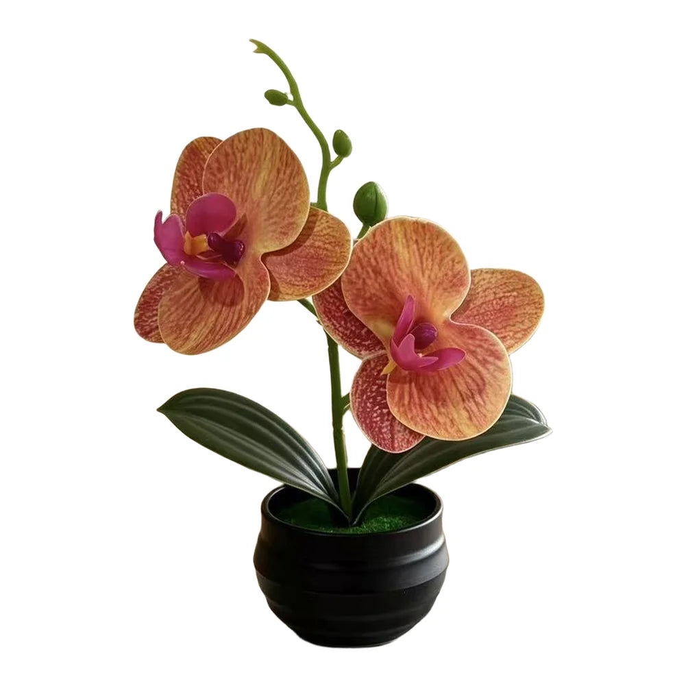 Orchidée artificielle taches violets feuilles vertes pot noir décoration intérieure moderne chambre salon