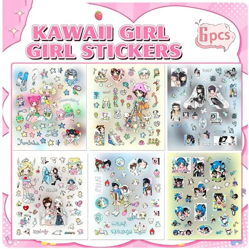 sticker kawaii autocollants mignons dessins animés personnages animaux coeurs floraux pvc multicolores scrapbooking téléphone