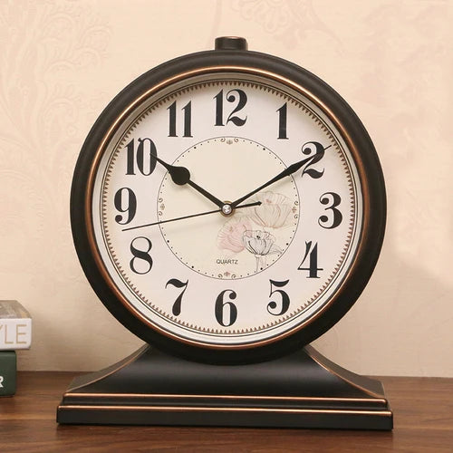horloge table bois marron vintage aiguille quartz circulaire simple