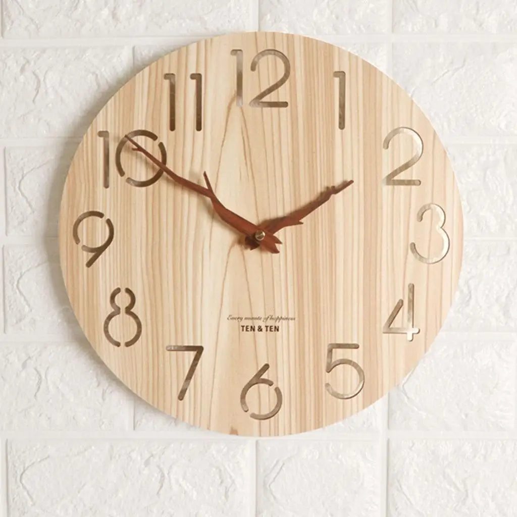 horloge murale moderne numérique bois grainé sans feuilles chambre salon