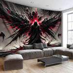 tapisserie murale ailes oiseau rouge abstraite noire contemporaine 150x180CM machine lavable polyester Jacquard