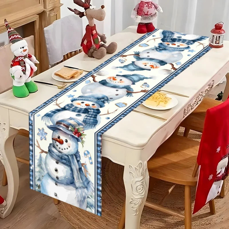 tableau table noël bonhomme neige flocons motifs traditionnels bleu blanc rose rouge vert