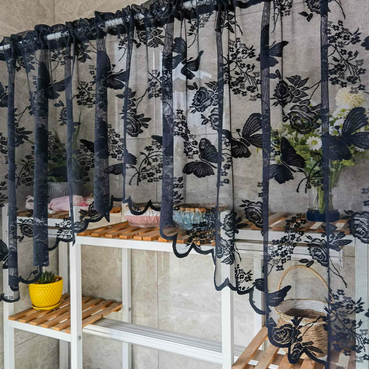 rideau noir dentelle papillon transparent japonais fenetre maison