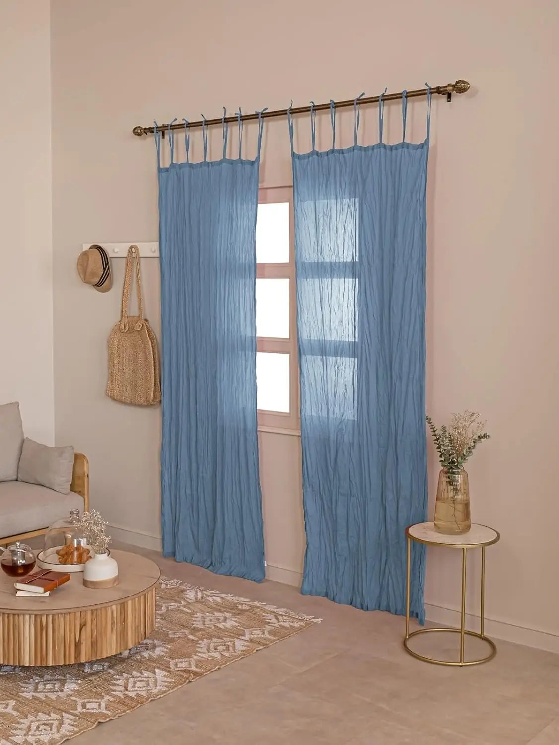 rideaux translucides texturés bohèmes vert menthe bleu 90x180cm 90x200cm tringle liens