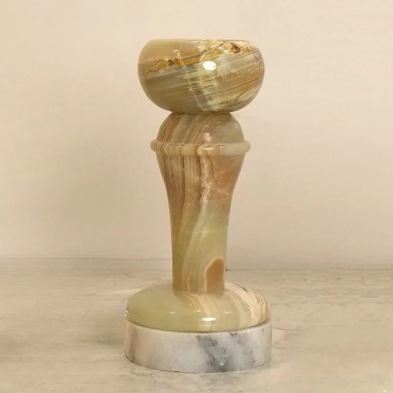 supports bougie jade moderne marbré marron clair beige élégants décoration maison