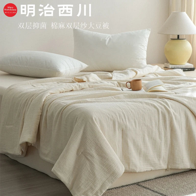 couette été coton lin texturée gaufrée plissée literie maison adultes