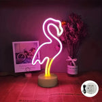 lampe néon flamant rose stylisé moderne interrupteur usb batterie vacances chambre deco