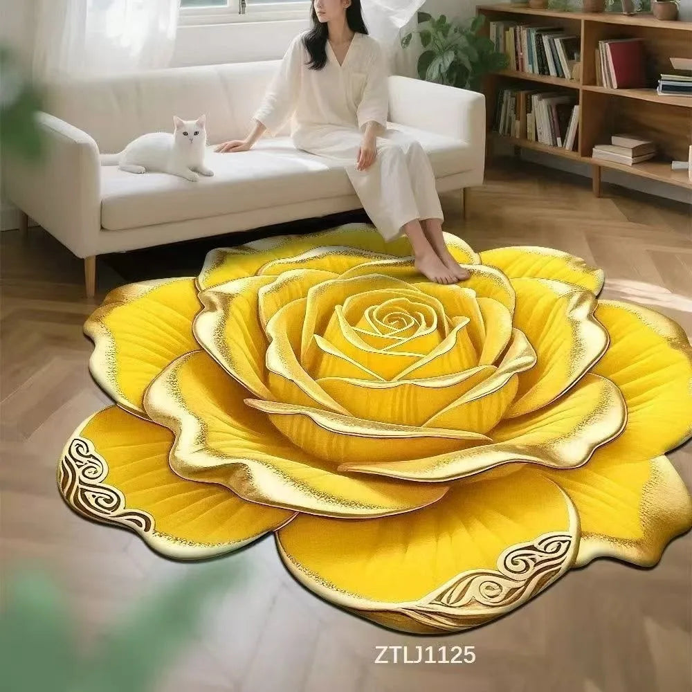 tapis 3d fleurs polyester moderne bleu jaune marron rose violet anti dérapant salon chambre