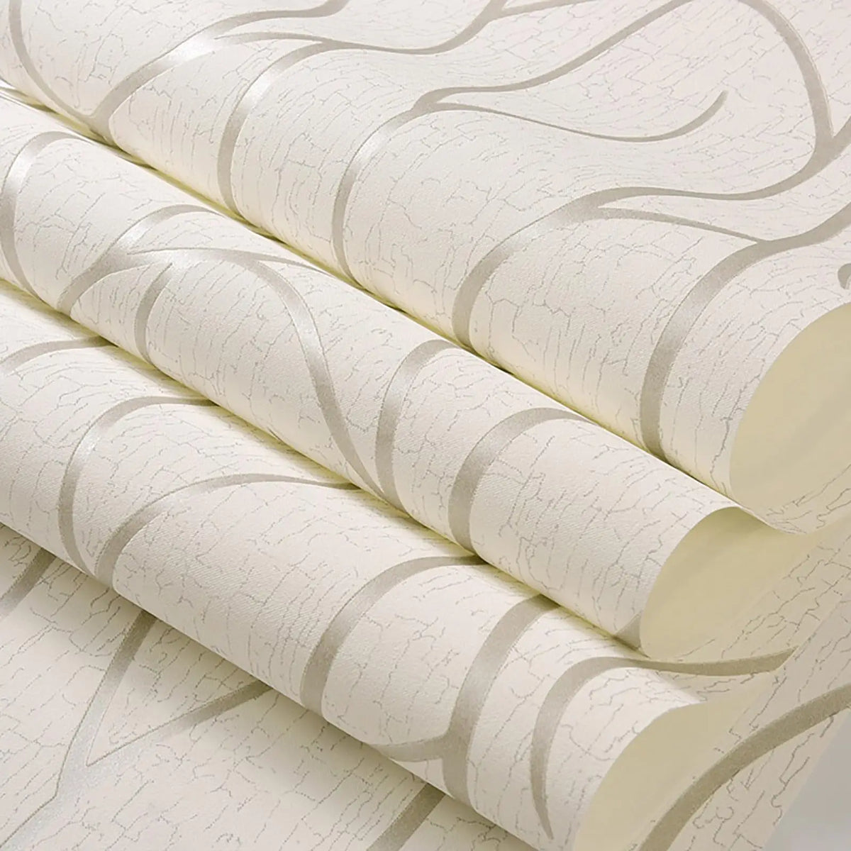 papier peint moderne motifs abstraits feuilles branches blanc argenté salon chambre enfants