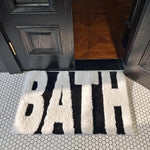 tapis bain moderne noir blanc lettres relief pelucheux salle bain absorption polyester
