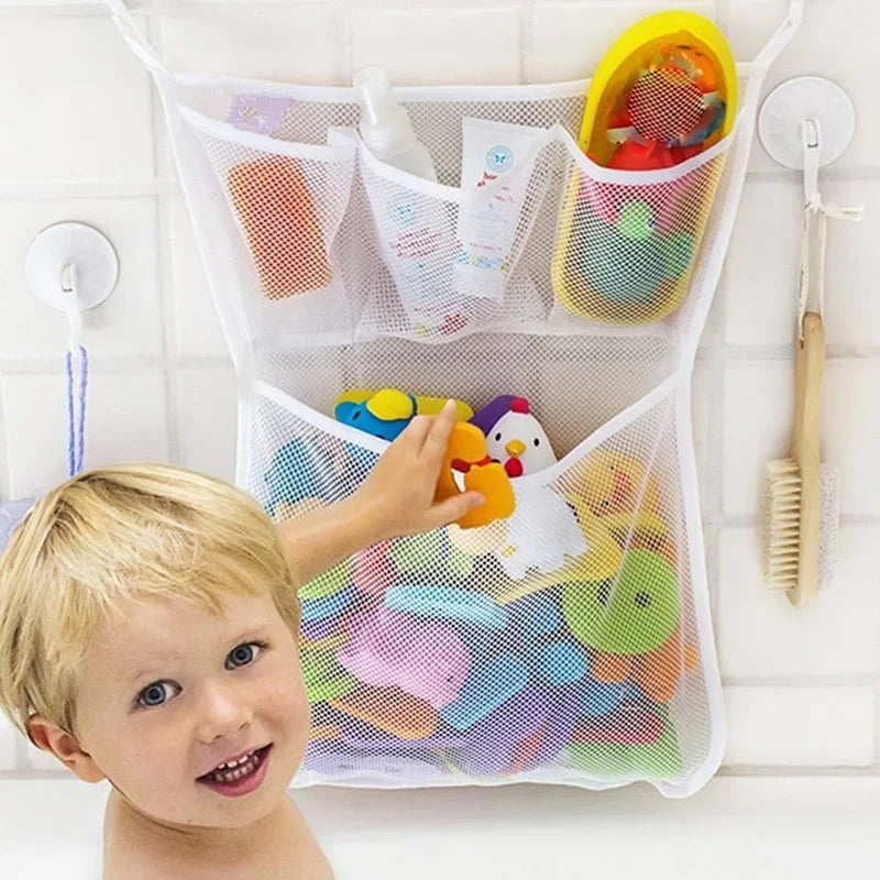 Sac rangement bain maille fine blanc succion moderne jouets bain shampooing savon brosse