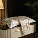 drap lit vert clair blanc motif feuilles bambou coton doux coton naturel