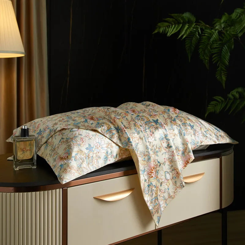 drap lit vert clair blanc motif feuilles bambou coton doux coton naturel