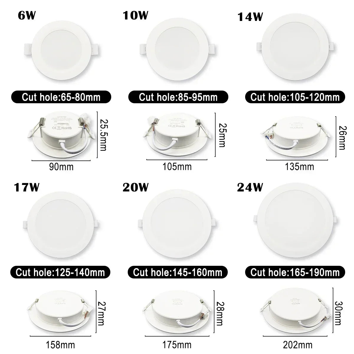projecteur led plafonnier noir blanc rond moderne clips antiéblouissement 6w 10w 14w 17w 20w