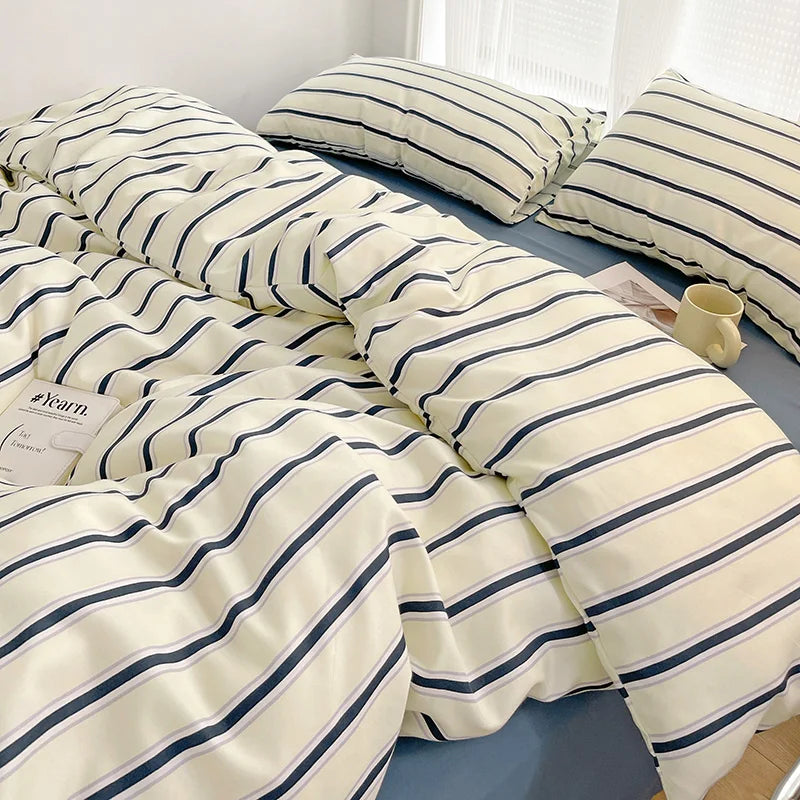 ensemble literie rayures bleu rouge moderne taies oreiller housses décontracté coton mat lit drap