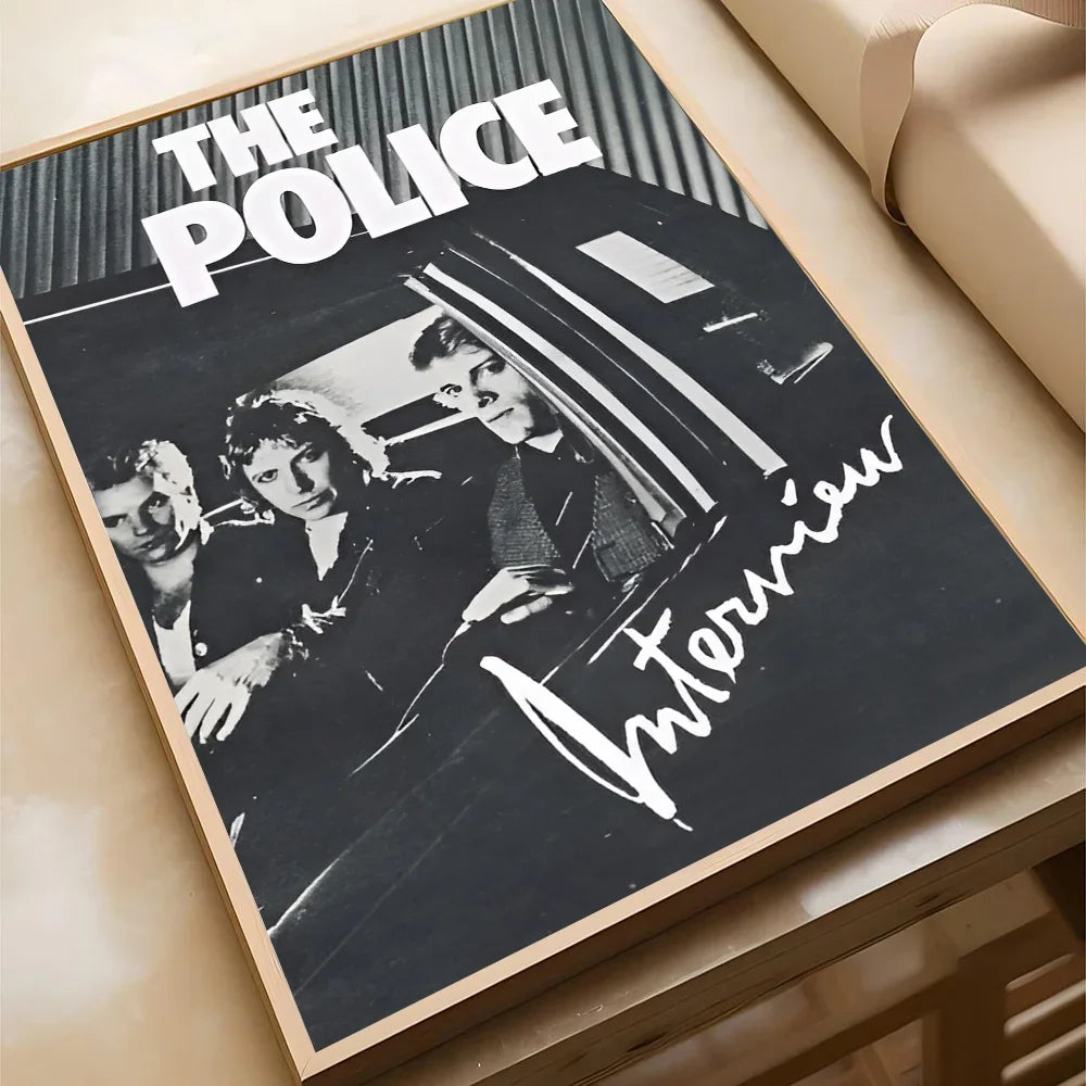 affiche vintage rock groupe police noir blanc bleu jaune salon chambre kawaii déco
