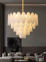 Suspension lumineuse moderne cristal blanc doré ovale translucent salon chambre