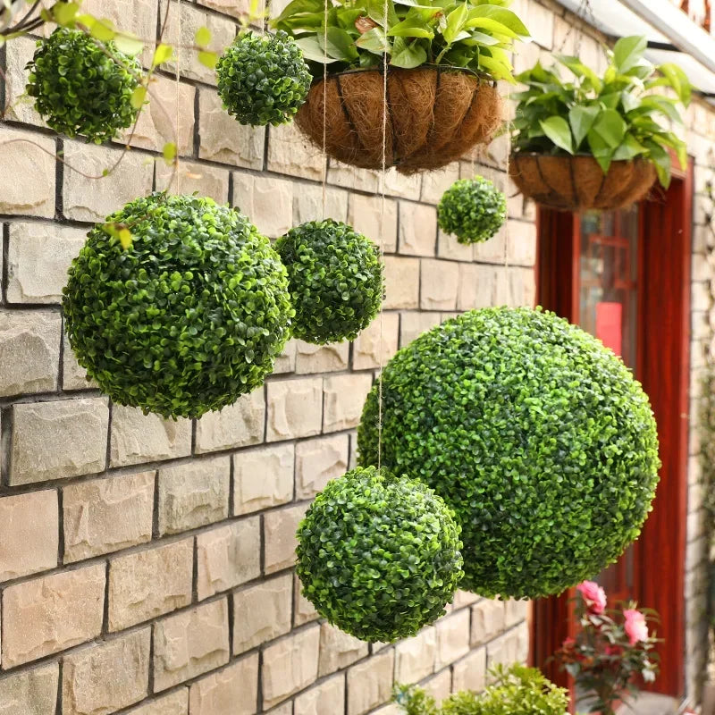 boule artificielle verte décoration extérieure moderne chaîne feuillage dense 10cm 13cm 18cm 23cm 28cm