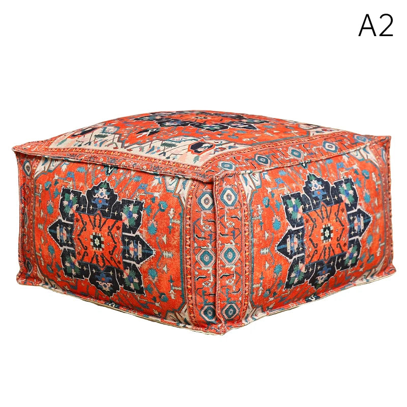 coussin sol orange bleu ethnique motifs floraux traditionnels carreaux coton polyester