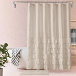 rideau douche blanc volants gris rose classique opacité anneaux métalliques respectueux environnement moderne