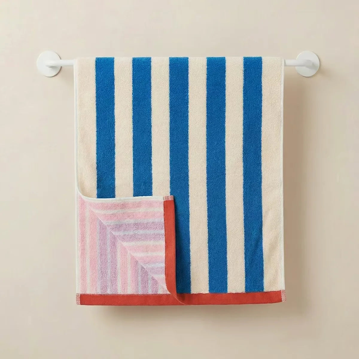 serviettes bain rayées coton absorbant homme femme moderne vert rose bleu