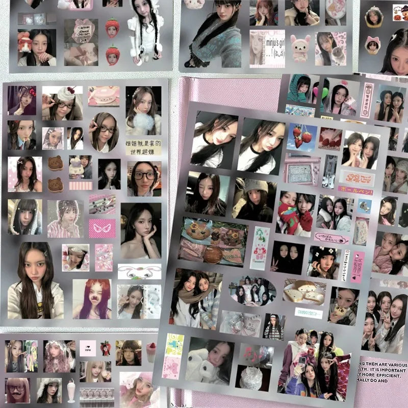 sticker autocollant moderne gris rose blanc personnalisable agenda scrapbooking 10 14cm