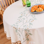nappe table lin broderie végétale feuilles branches tassellettes classique beigeclair réutilisable machineextérieurhôtelmarriages